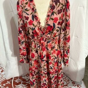 Amazon Floral V-Neck Maxi Dress - Red and Pink.
